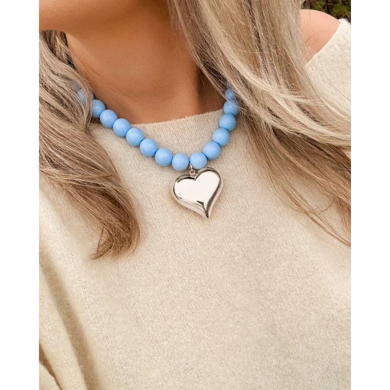 Blauwe kralen ketting met hart