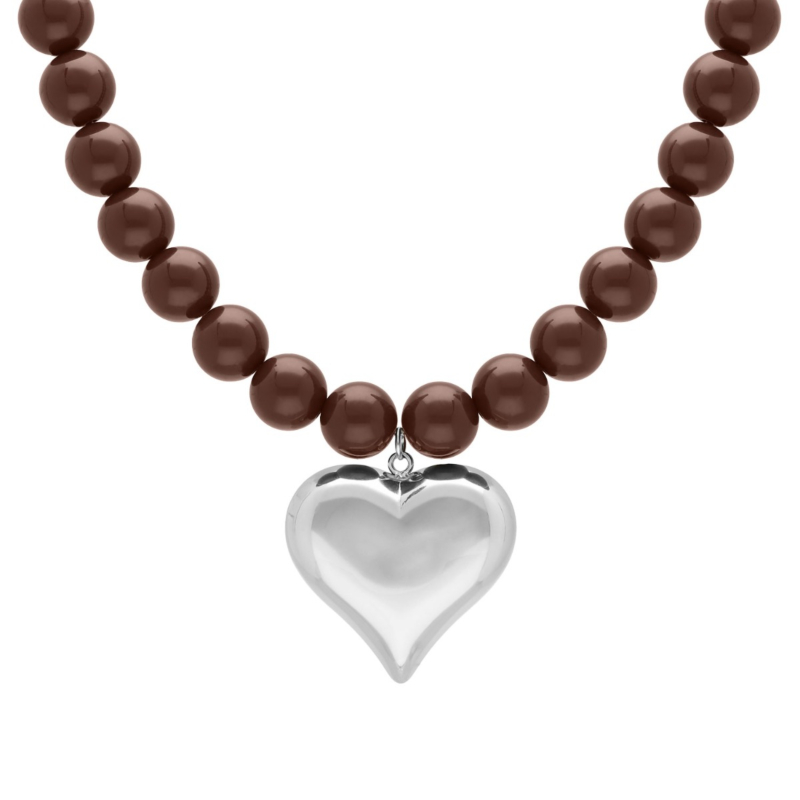 Bruine kralen ketting met hart
