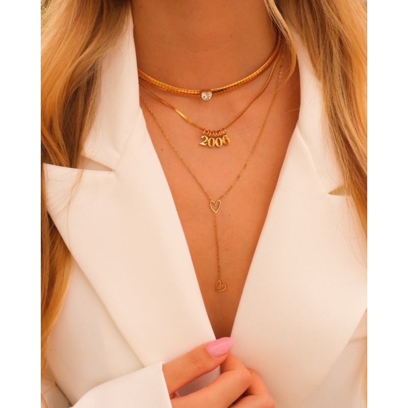 Snake ketting hartje goudkleurig