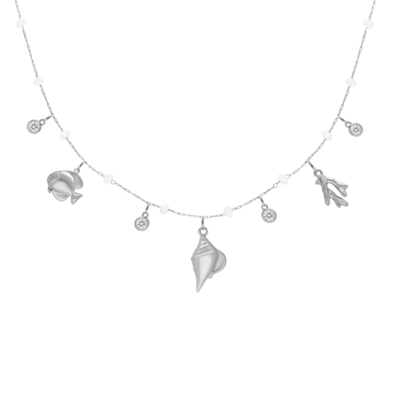 Bedelketting witte steentjes & zee bedels