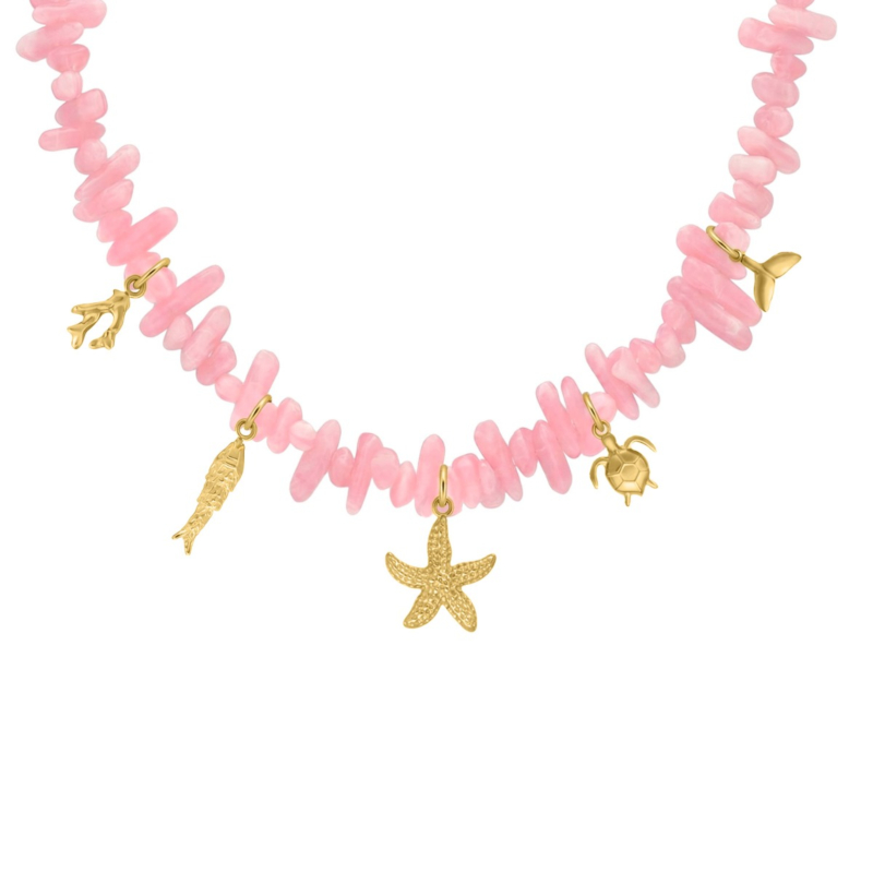 Kralenketting roze met zomer bedels goudkleurig