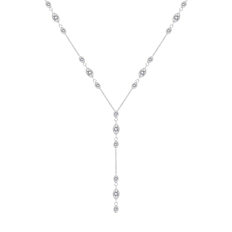 Y ketting met steentjes zilverkleurig