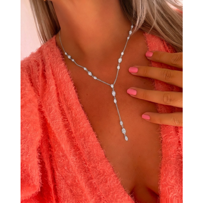 Y ketting met druppel steentjes