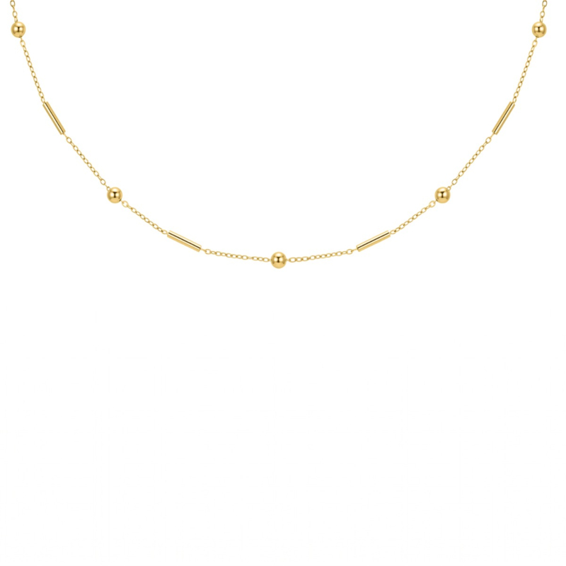 Ketting met subtiele bolletjes & tubes goudkleurig