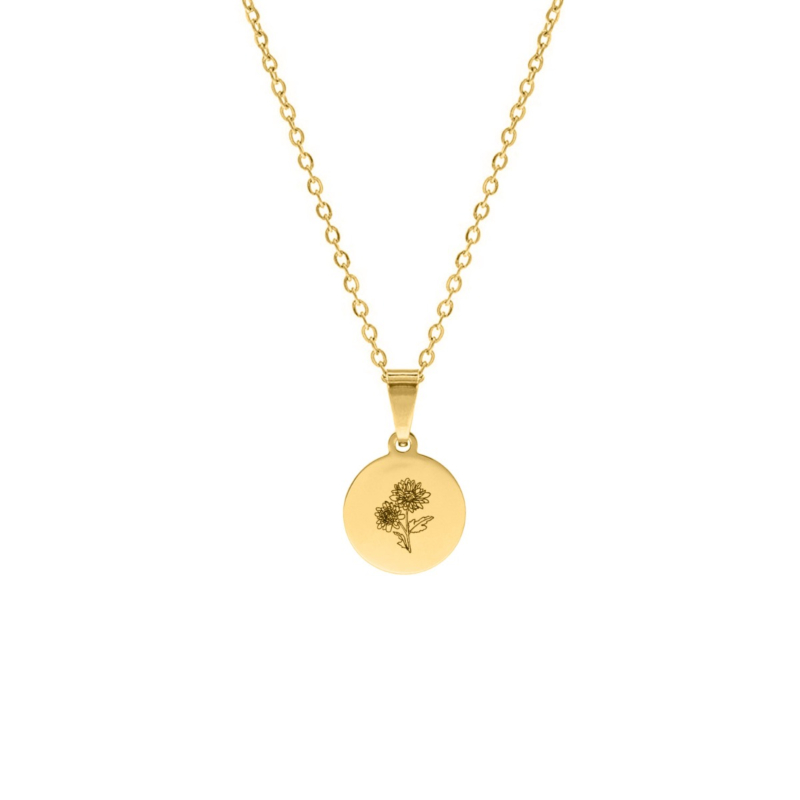 Geboortebloem ketting goudkleurig
