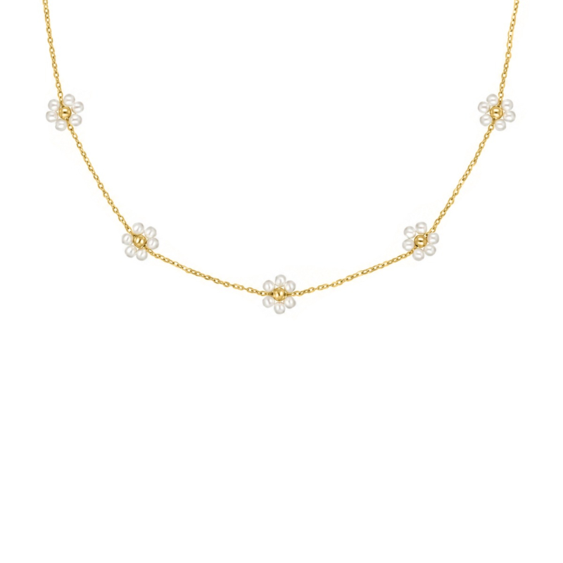 Witte bloemetjes ketting goudkleurig