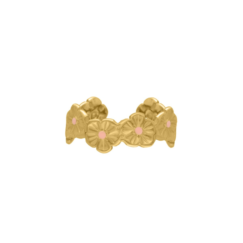 Gouden ring bloemen roze