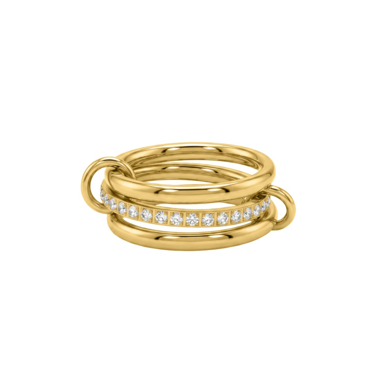 Driedubbele ring met steentjes goudkleurig