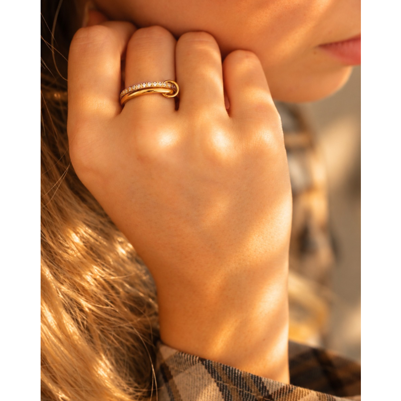 Ring met steentjes dubbel goudkleurig