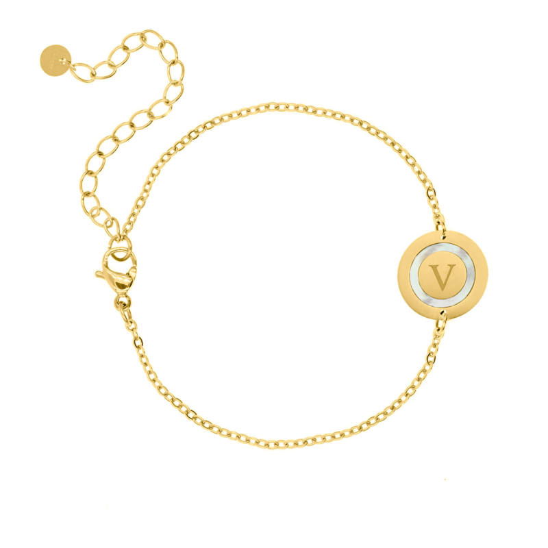 Initial armband parelmoer kleur goud