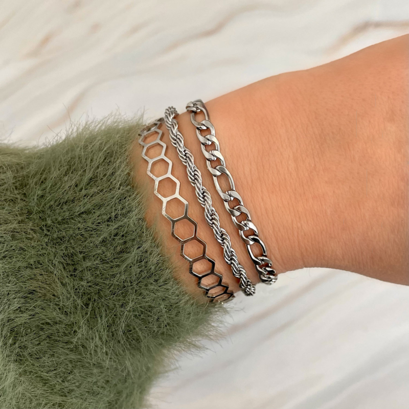 Chain Armbanden Set Kleur Zilver