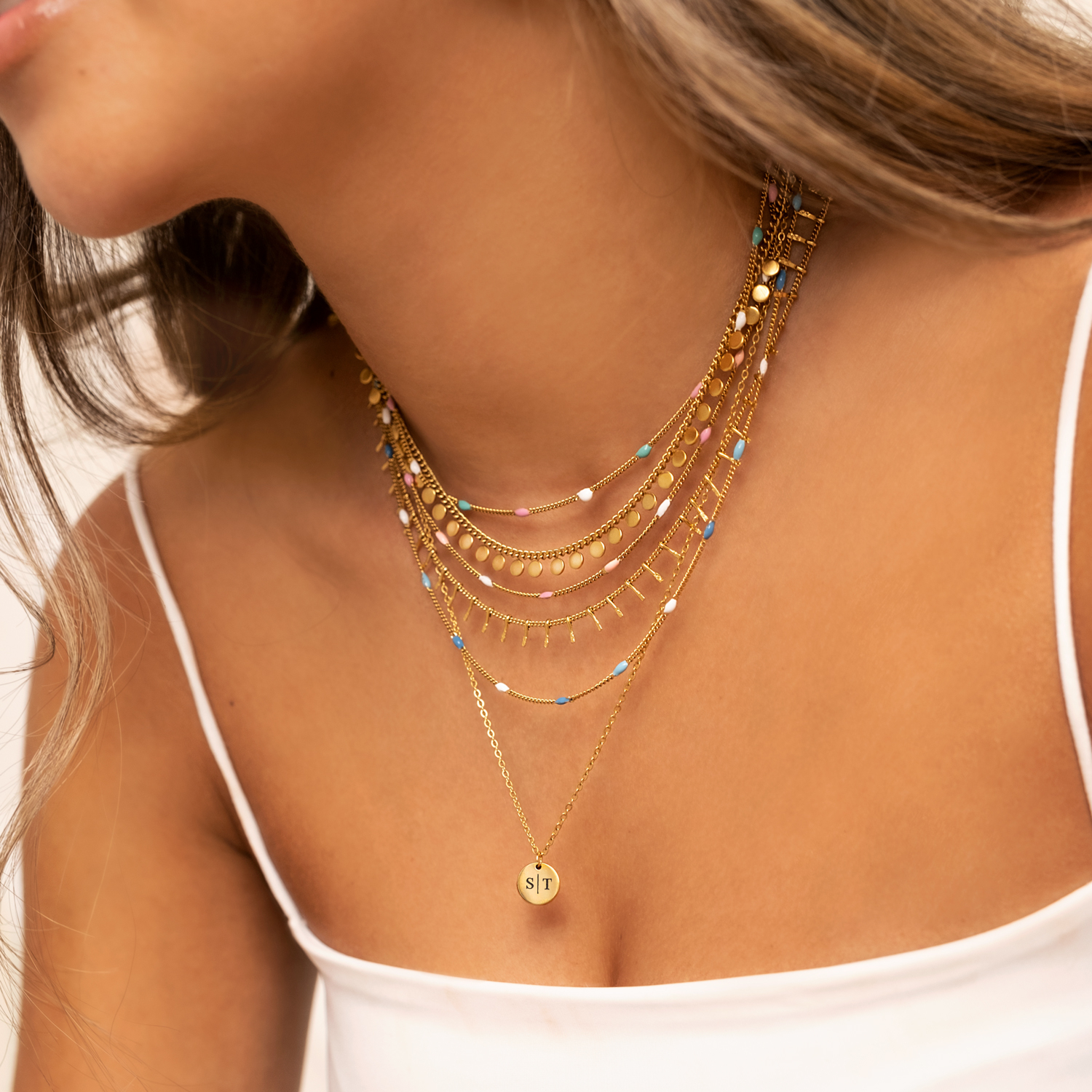 Necklace party mix gekleurde bolletjes met graveerbare ketting
