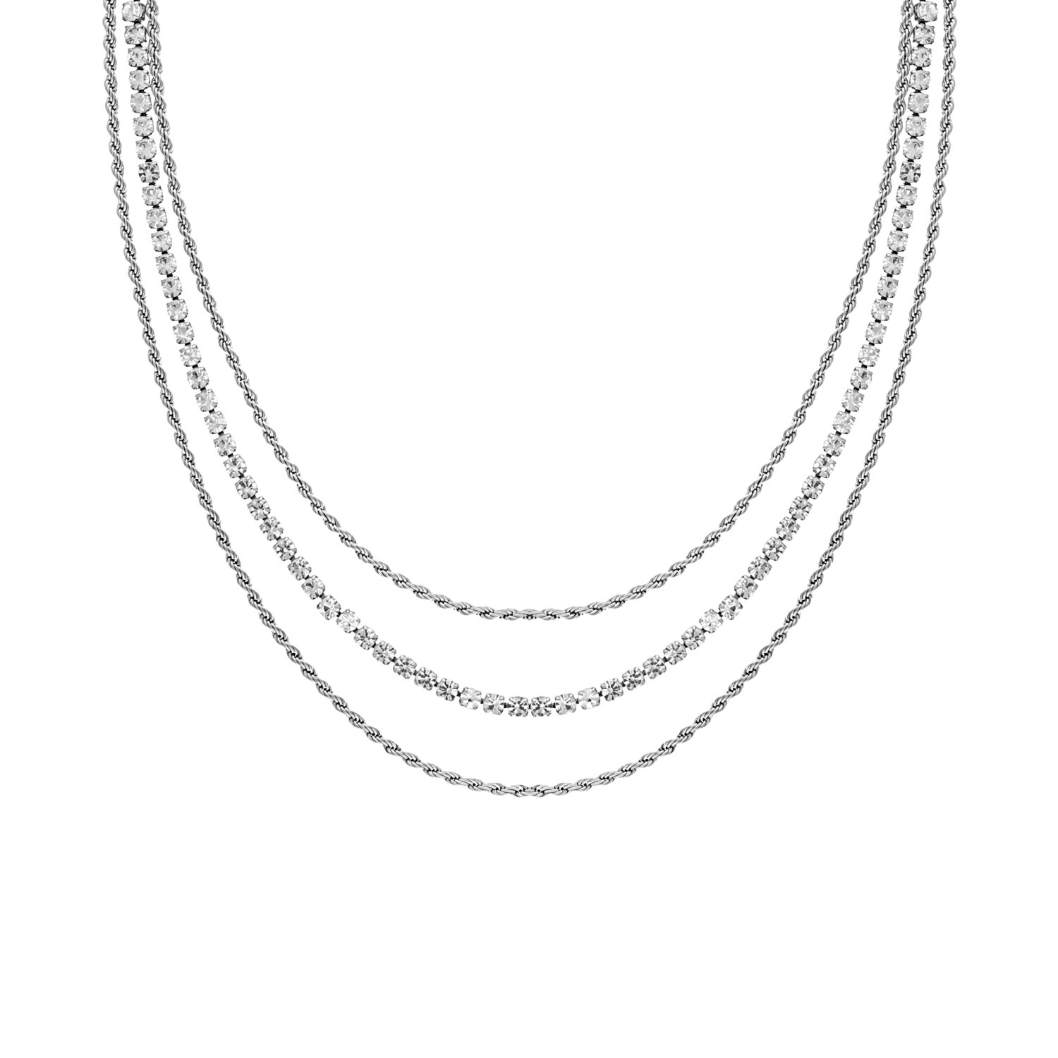 Triple Chain & Tennis Necklace