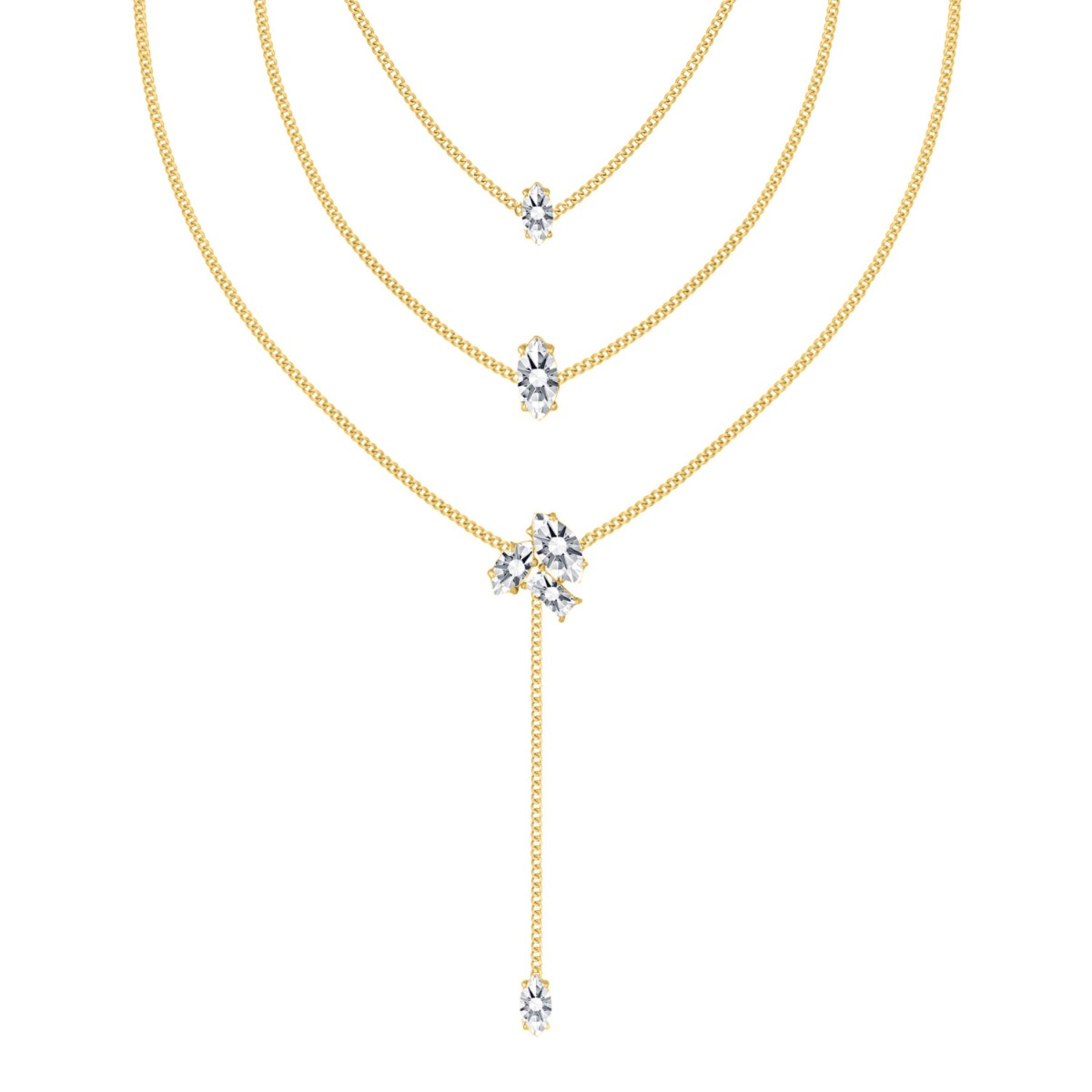 Driedubbele ketting met steentjes in de kleur goud