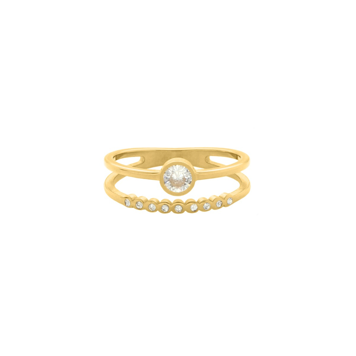 Dubbele ring met steentjes goudkleurig