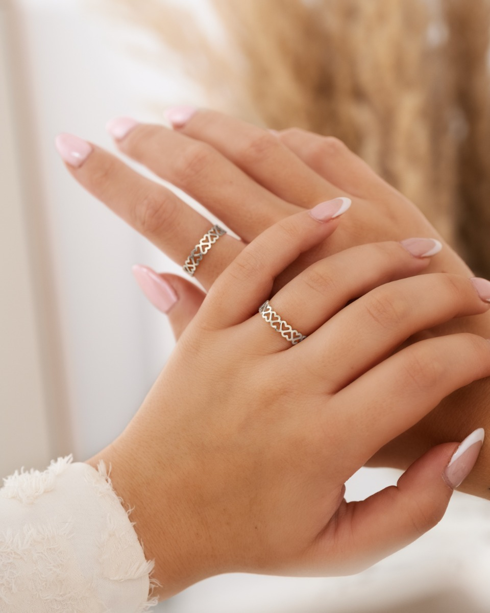 Zilveren ringen set met hartjes