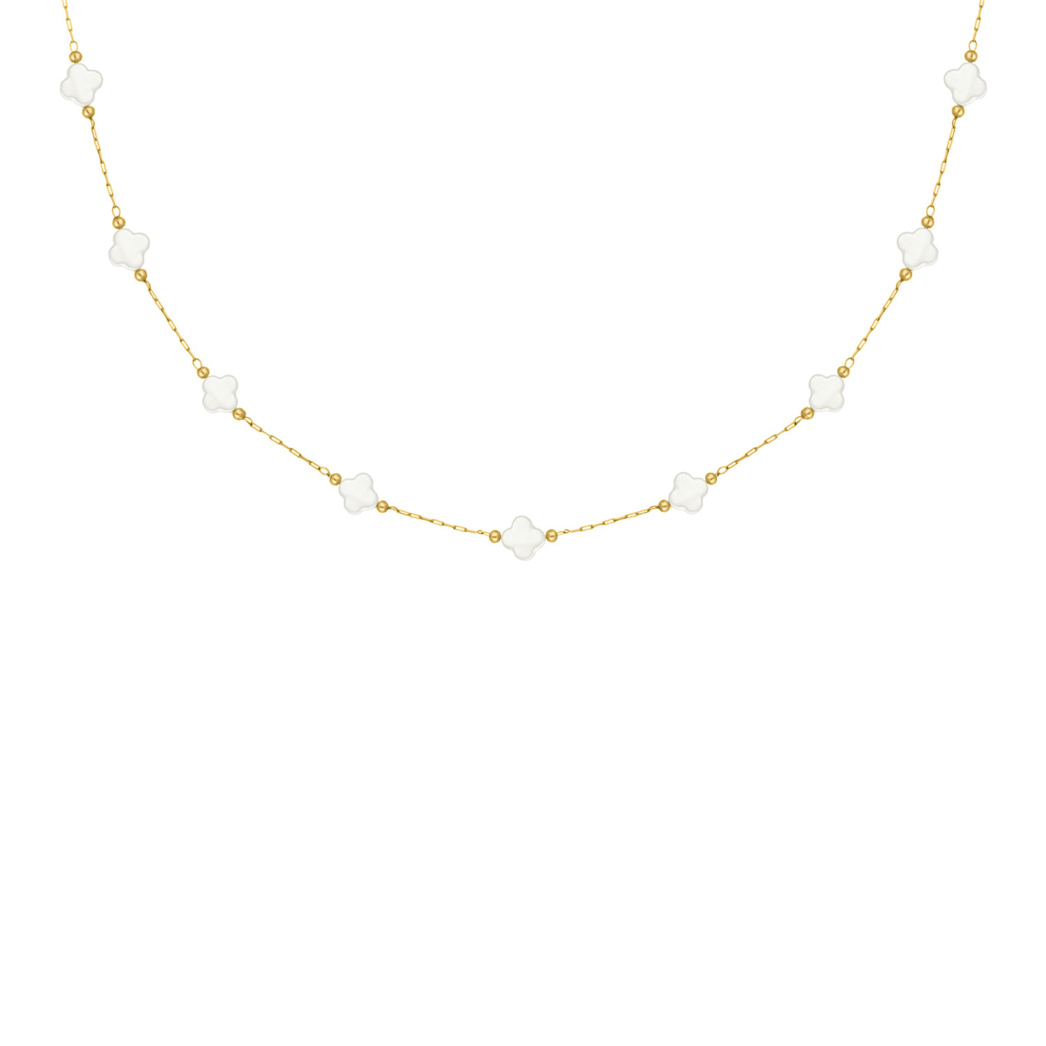 Ketting sea shell clovers goudkleurig
