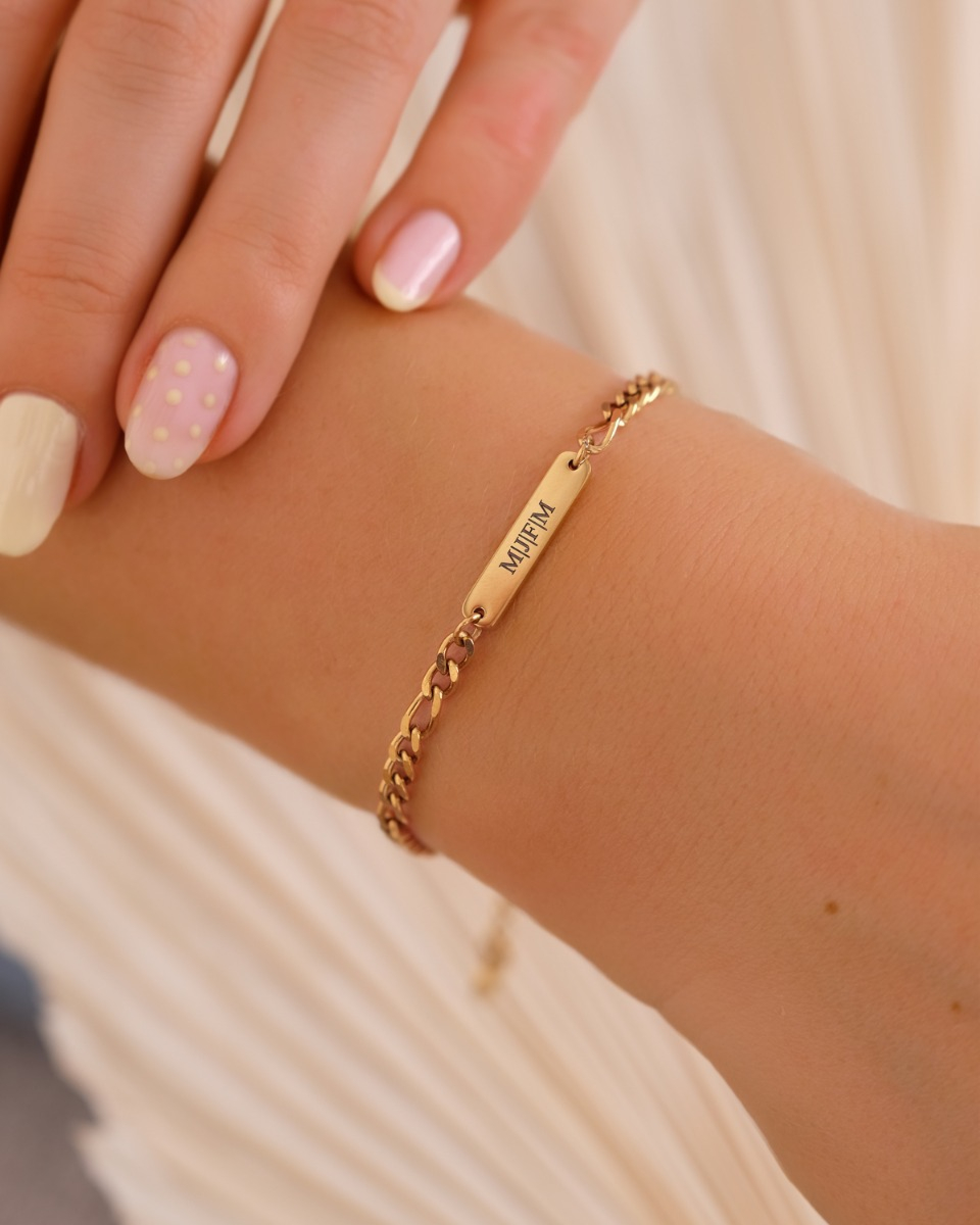 Graveerbare armband met 1 plaatje goud