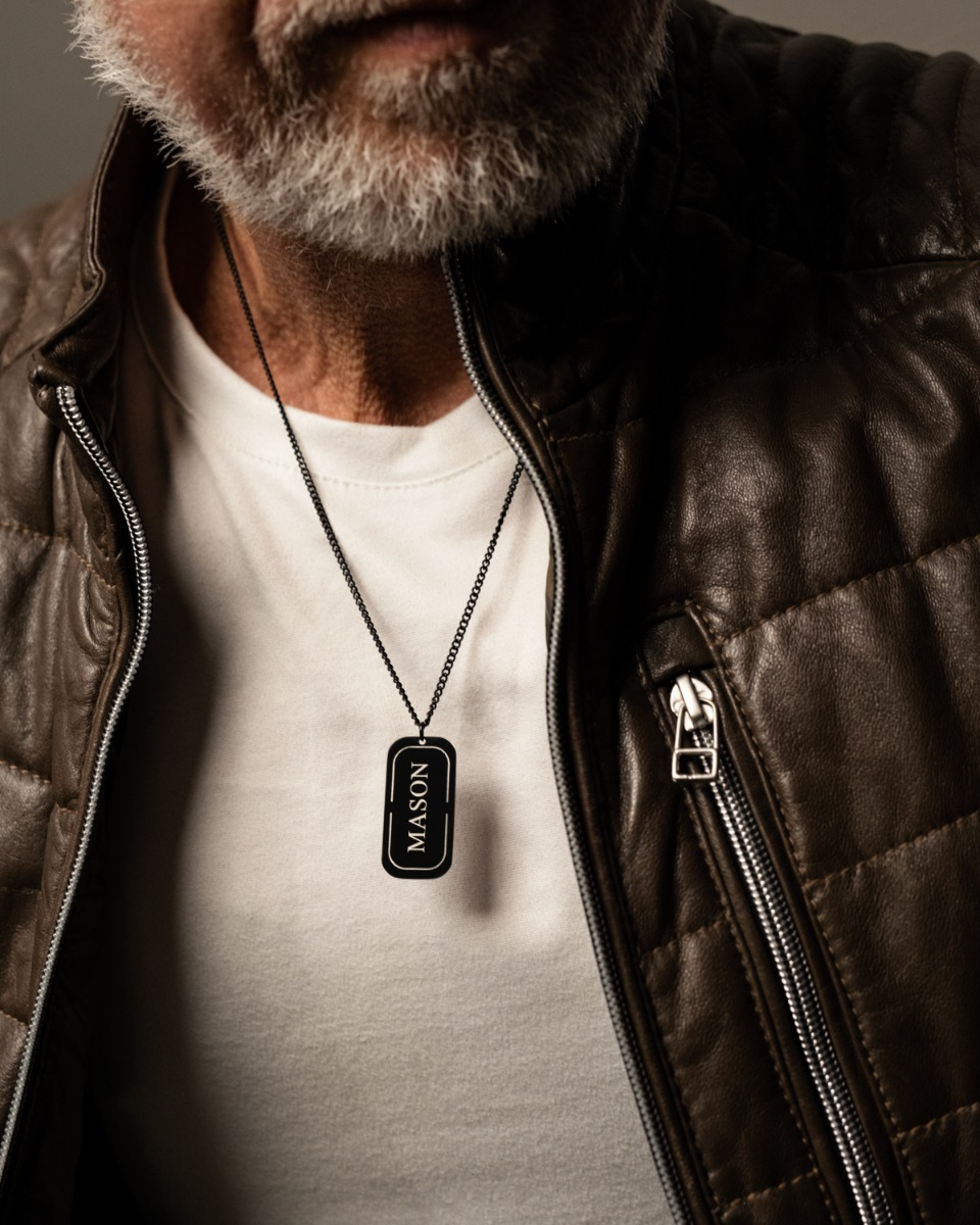 Heren tag ketting zwart