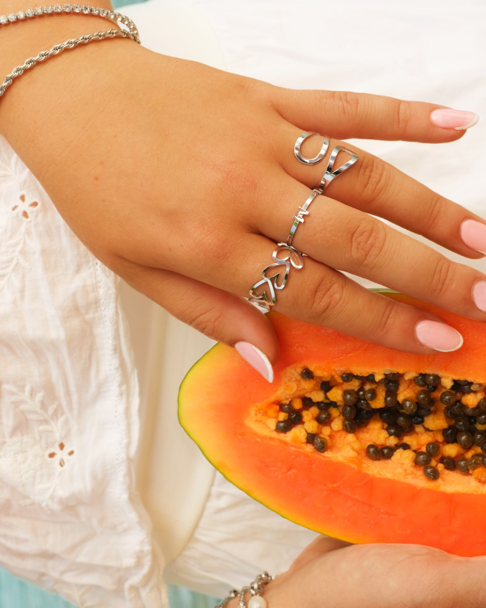 zilveren ringen combinatie met fruit