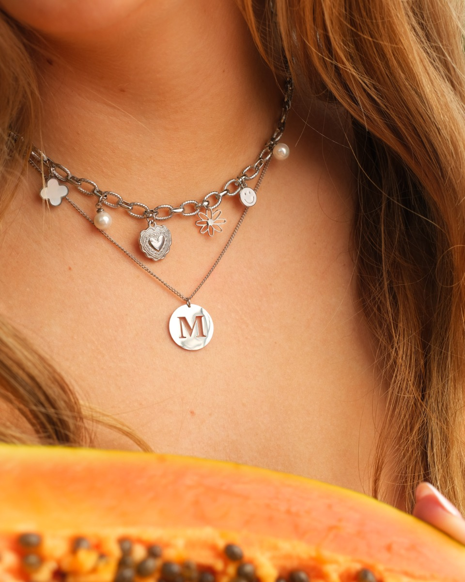 zilveren necklace layer