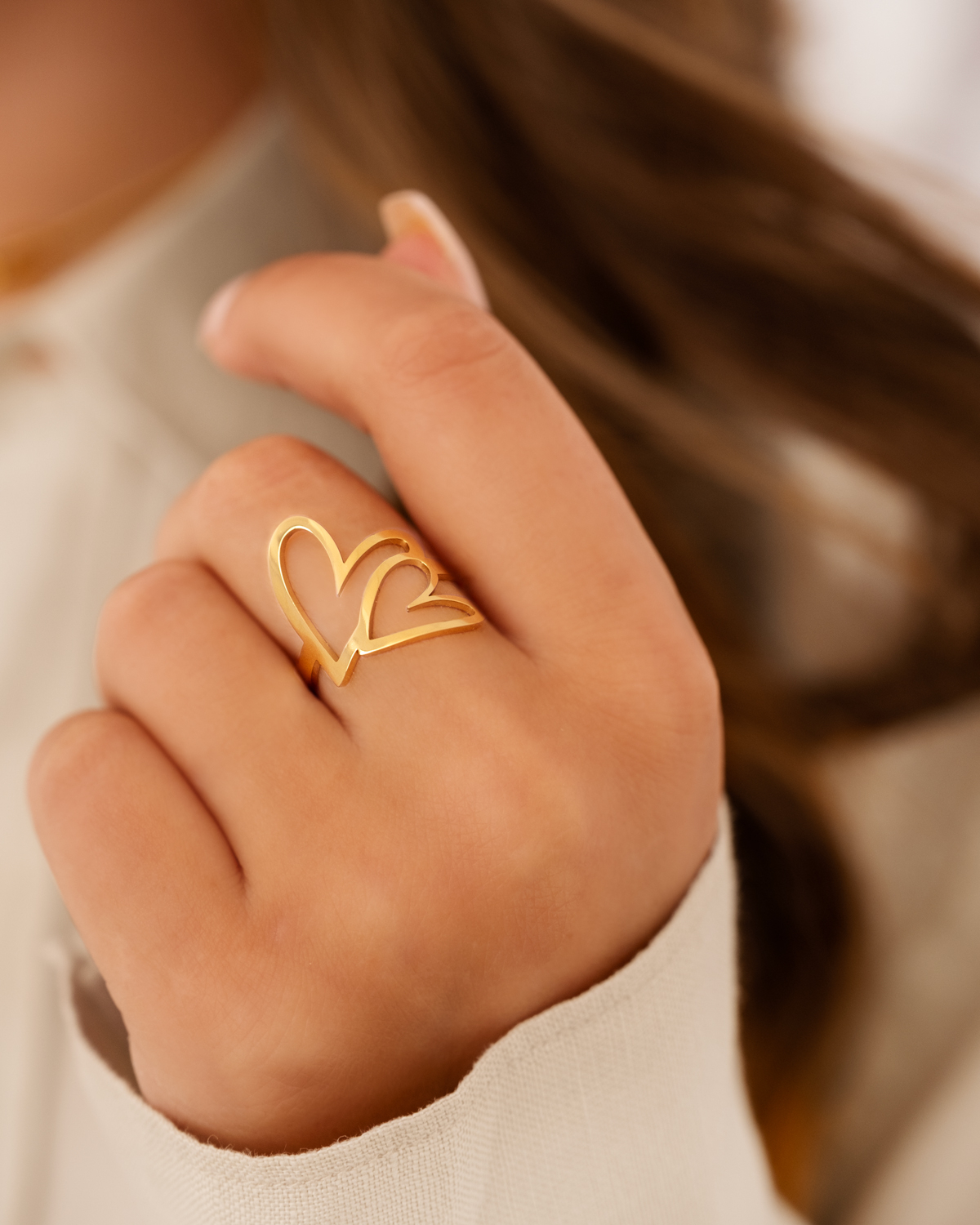 Gouden ring dubbele hartjes