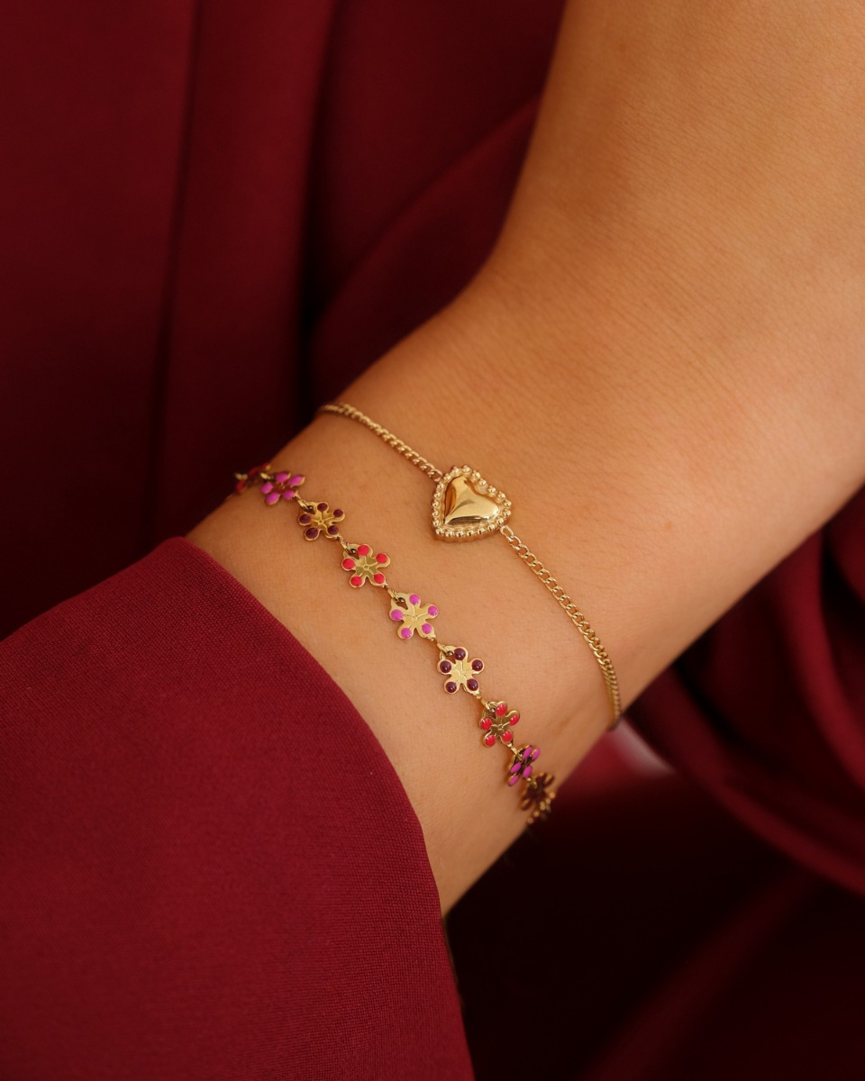 gouden armband met hartjes armband en herfst bloemetjes