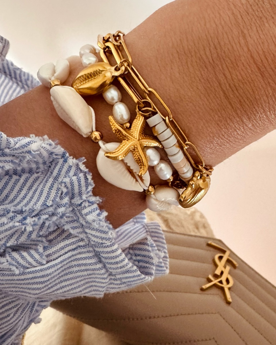 Schelpen armparty goudkleurig