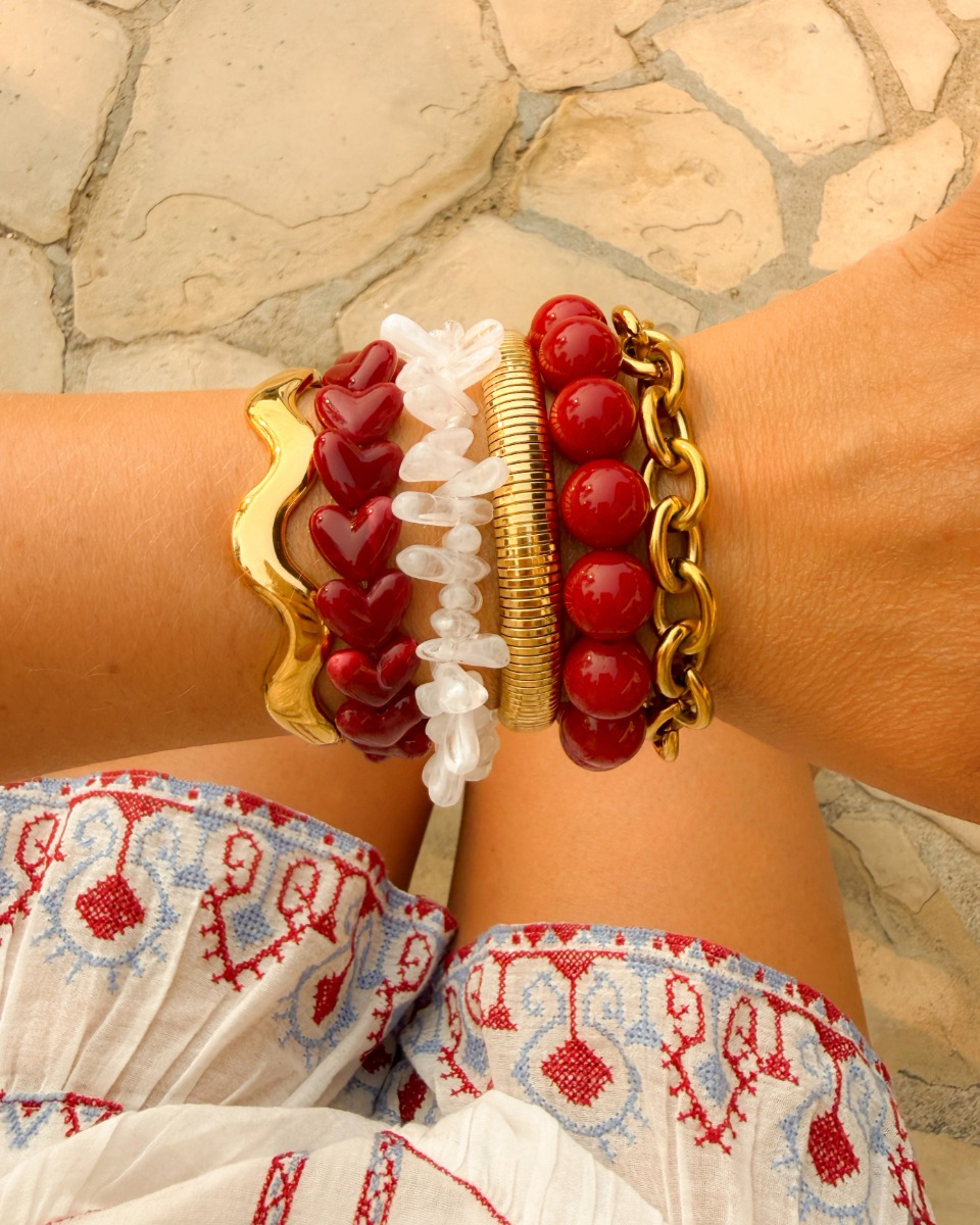 Rode kralen armparty goud