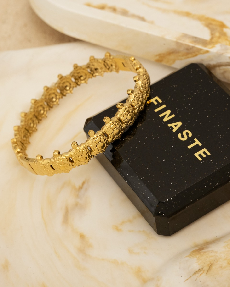 Gouden bangle met schildpadden en sieradendoosje