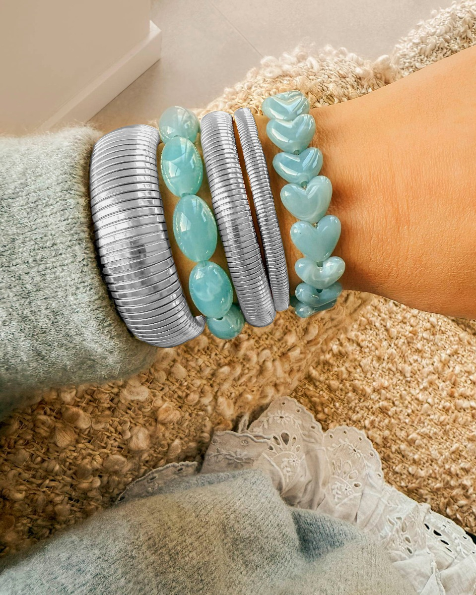 Bangle armparty zilver met blauwe kralen