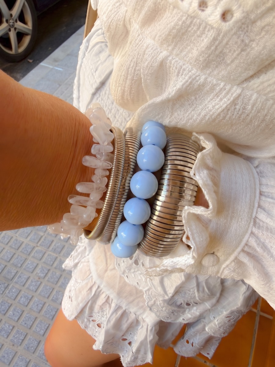 Zilveren armparty bangles en kralen