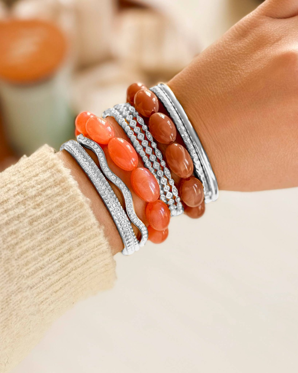 Zilveren bangle armparty met kralen