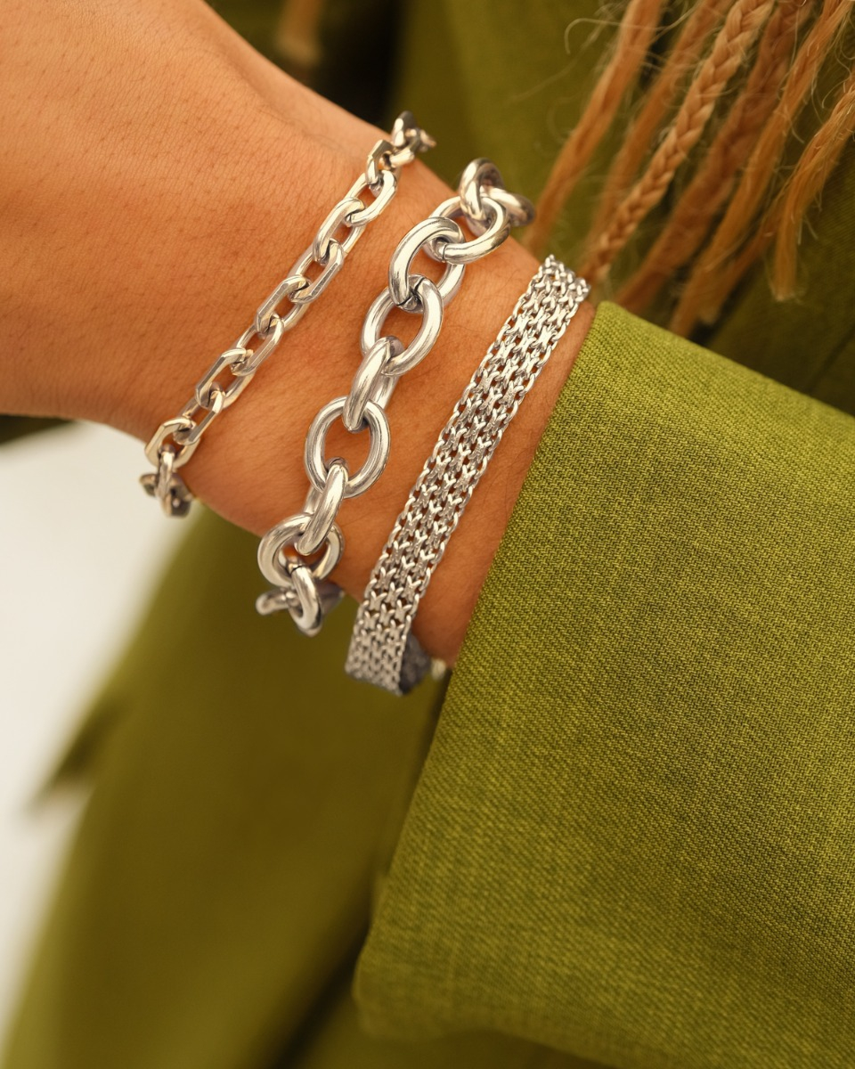 Zilveren chain armparty