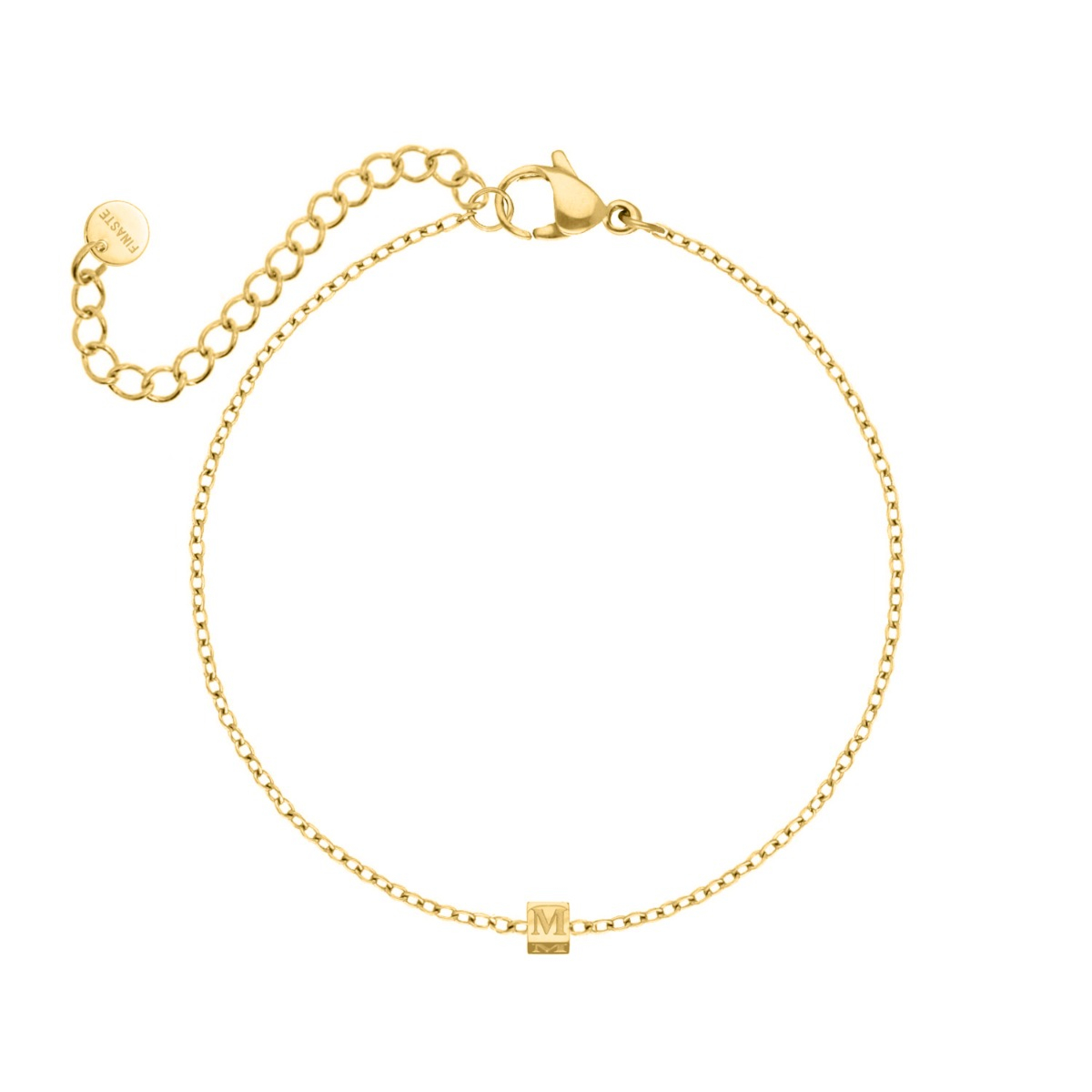 Letter armband initial cubes goudkleurig