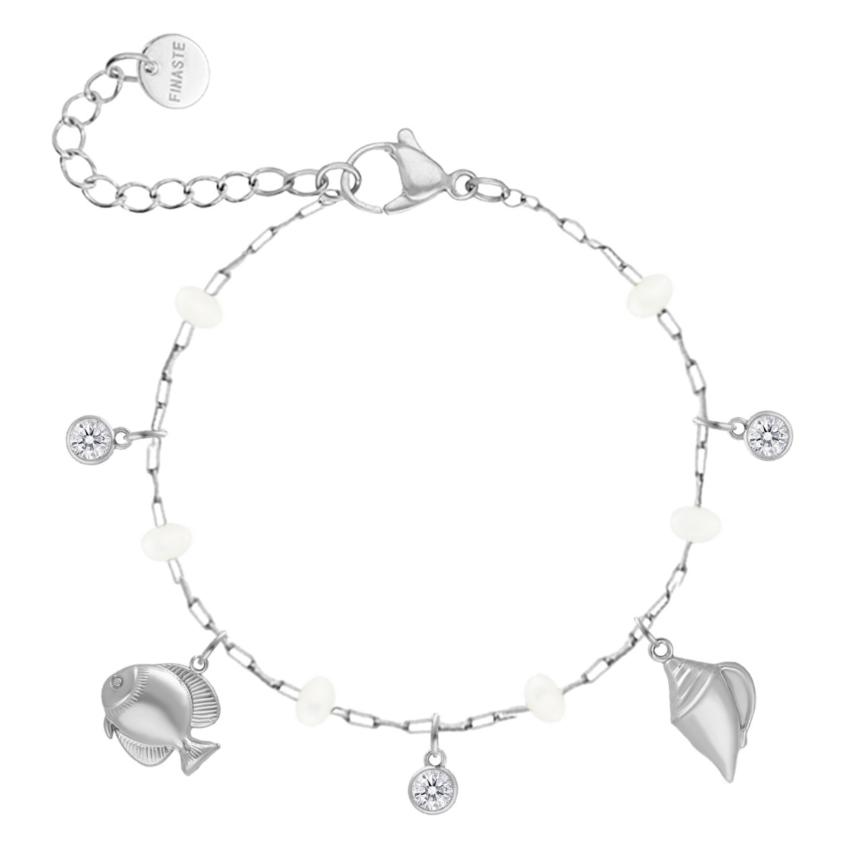 Bedelarmband witte steentjes en zomer bedels