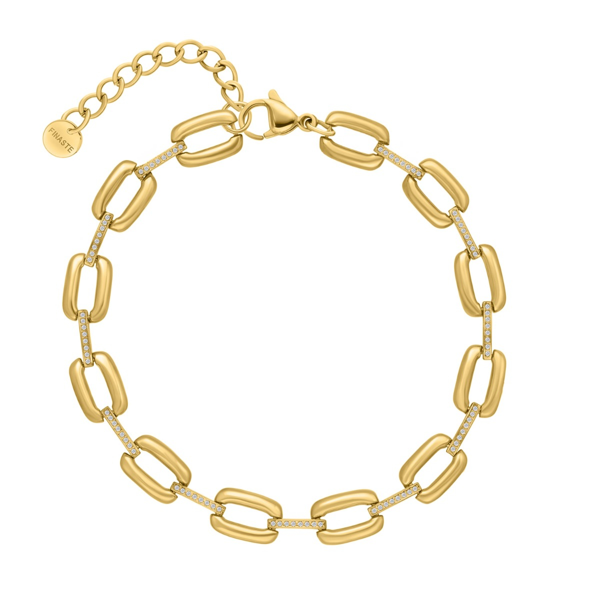 Schakelarmband met steentjes goudkleurig