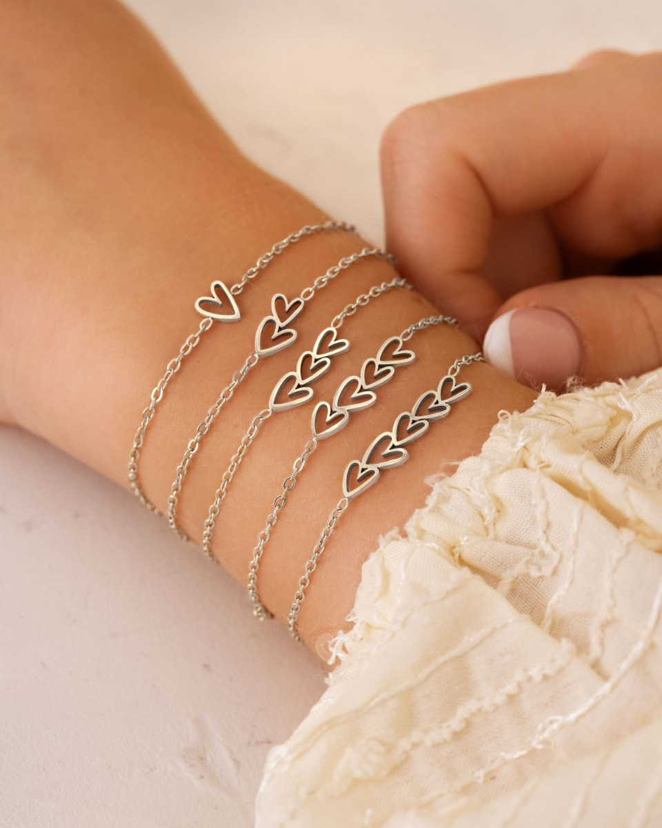 Zilveren hartjes armbanden mix