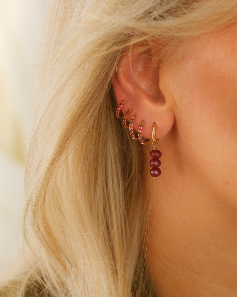 Gouden earparty met rode steentjes