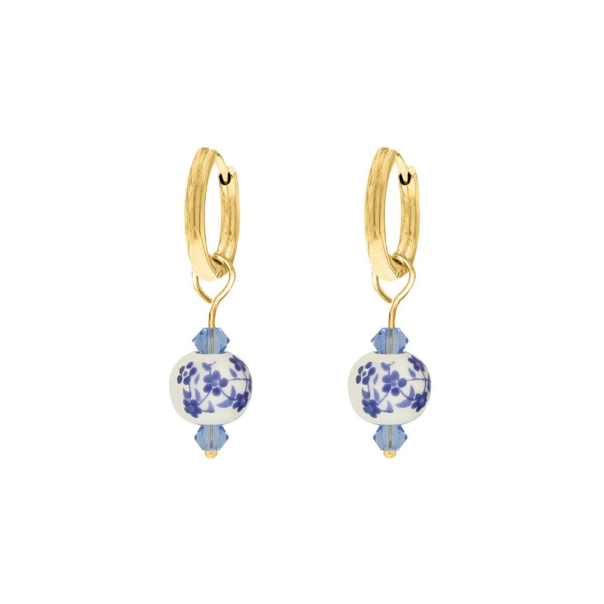 Mini oorbellen blauw wit goudkleurig