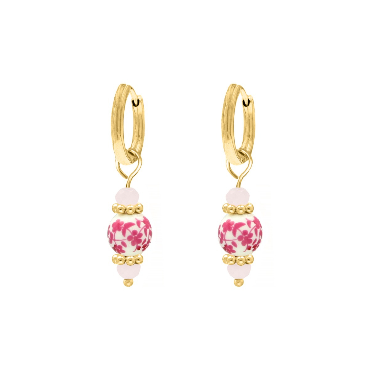 Mini oorbellen vintage roze wit goudkleurig