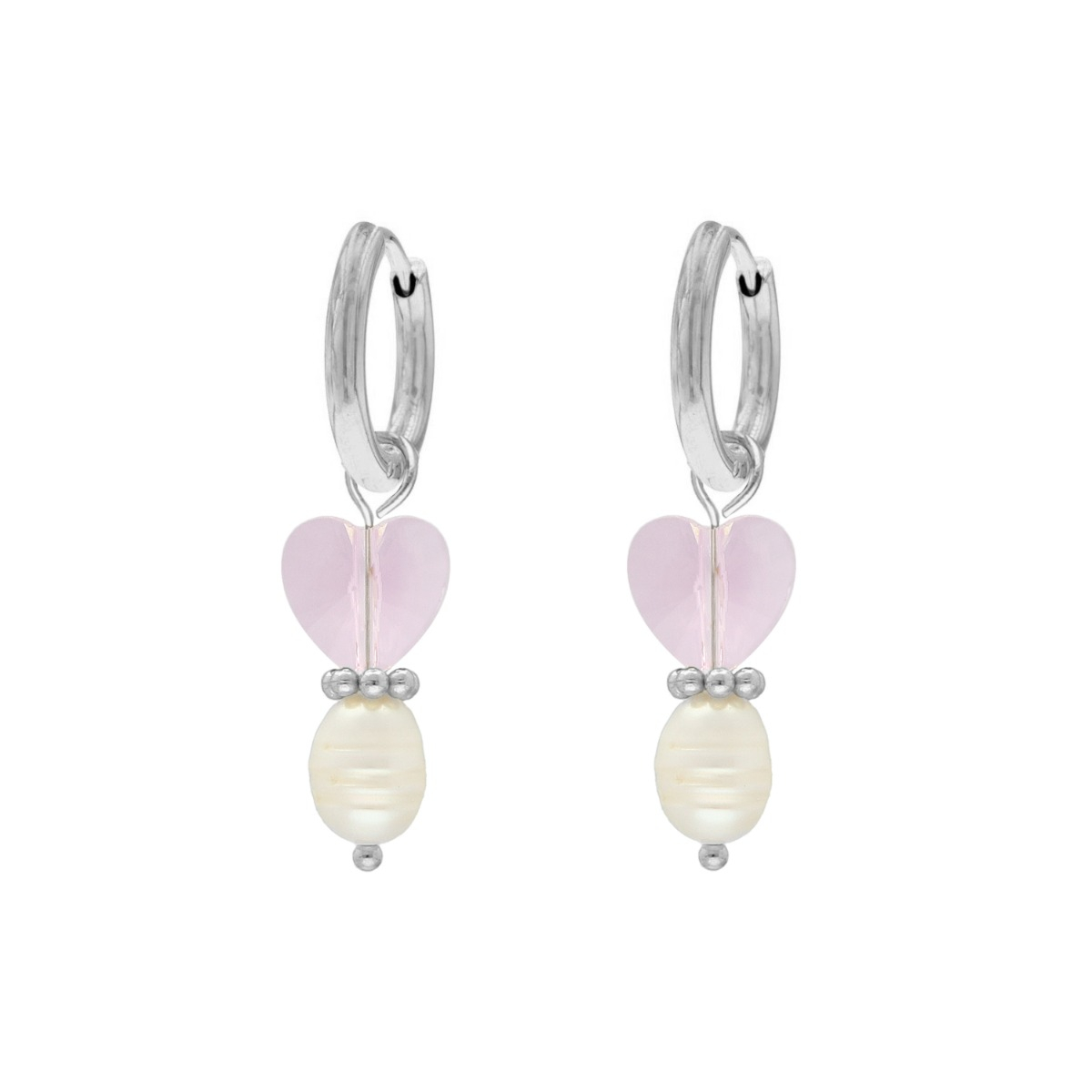 Oorbellen roze hartje & pareltje