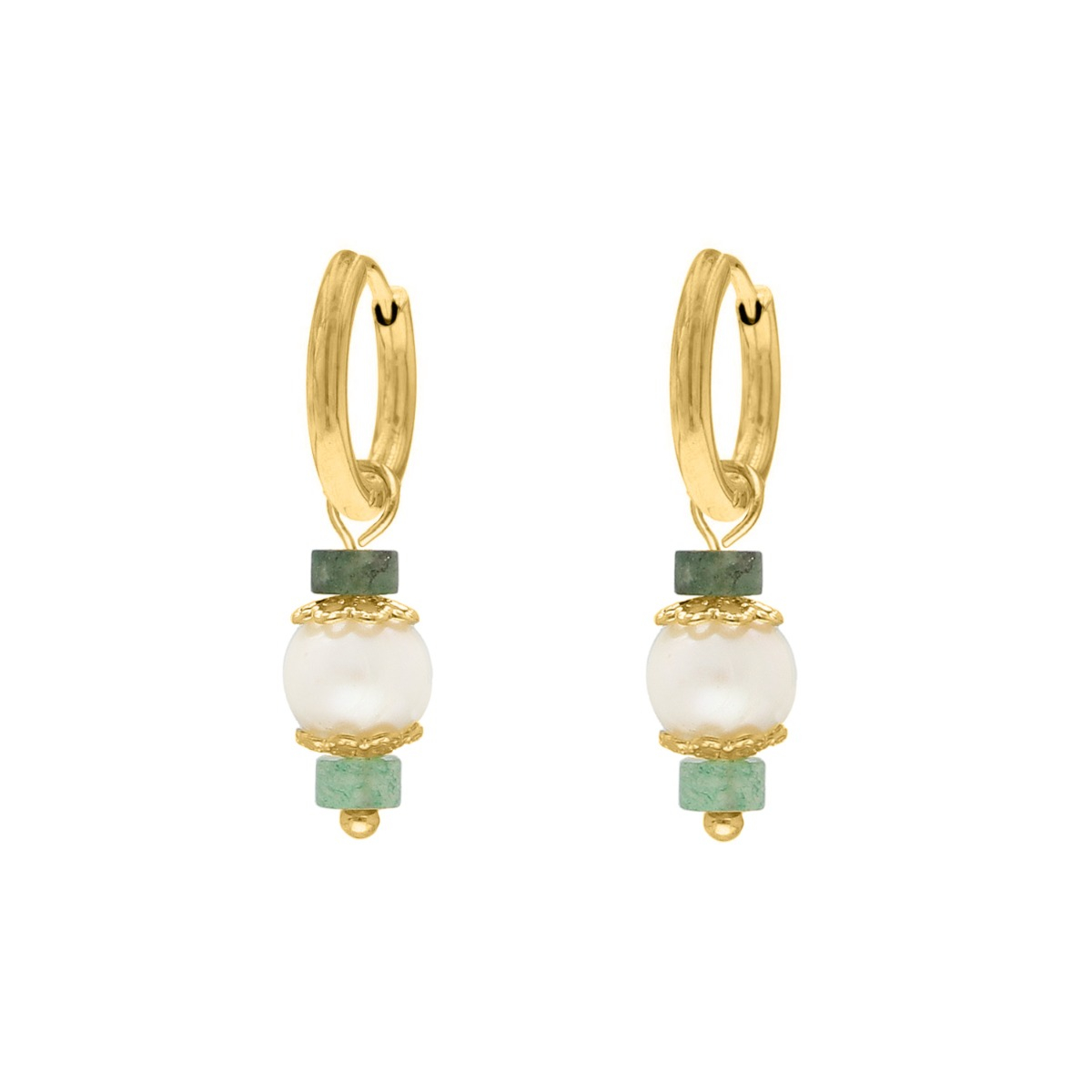 Oorbellen groene kraaltjes & parels