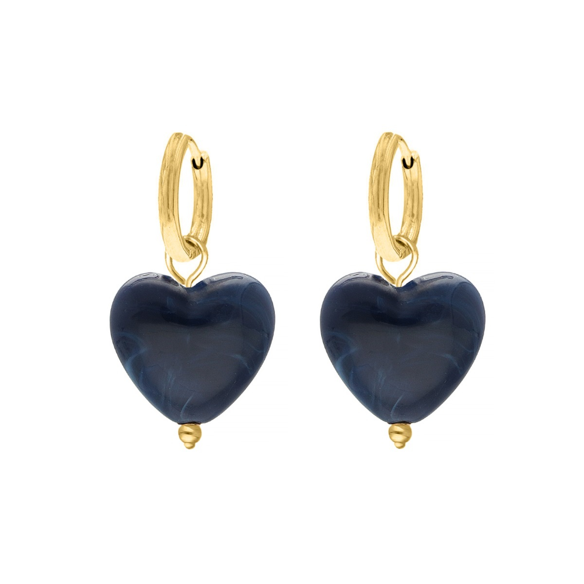 Oorringetjes donkerblauw hartje goudkleurig