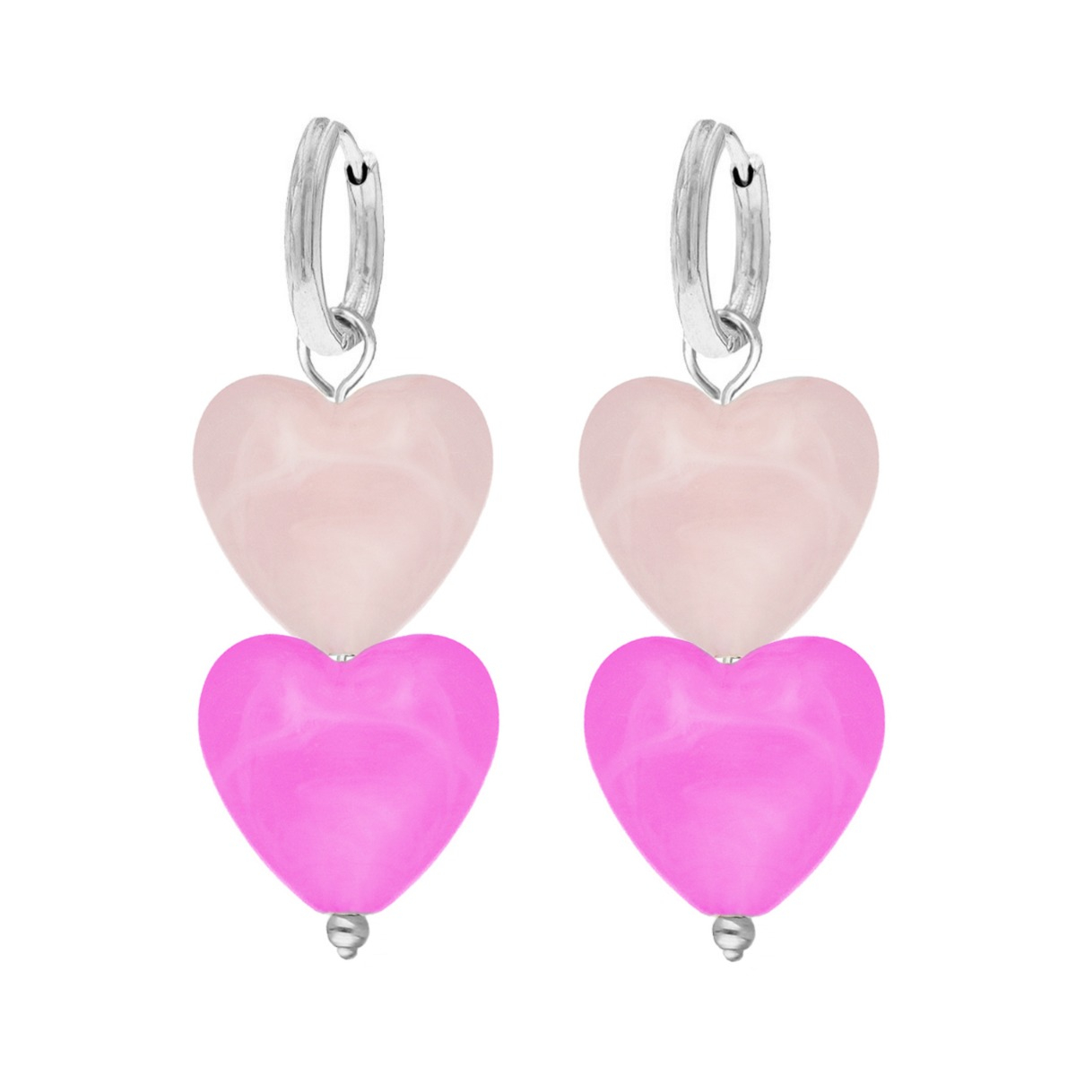 Oorringetjes dubbele hartjes roze