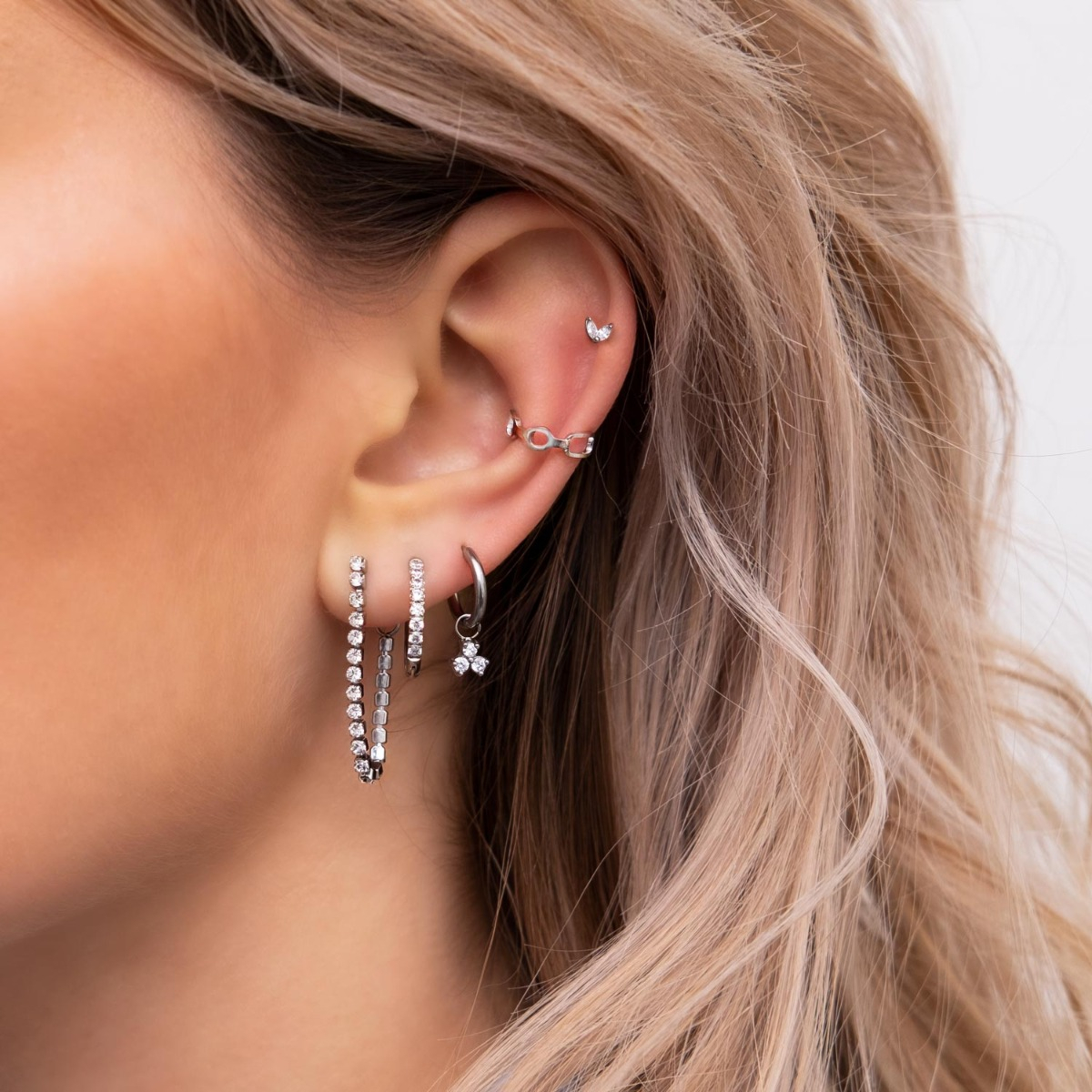 Stud oorbellen earparty zilver