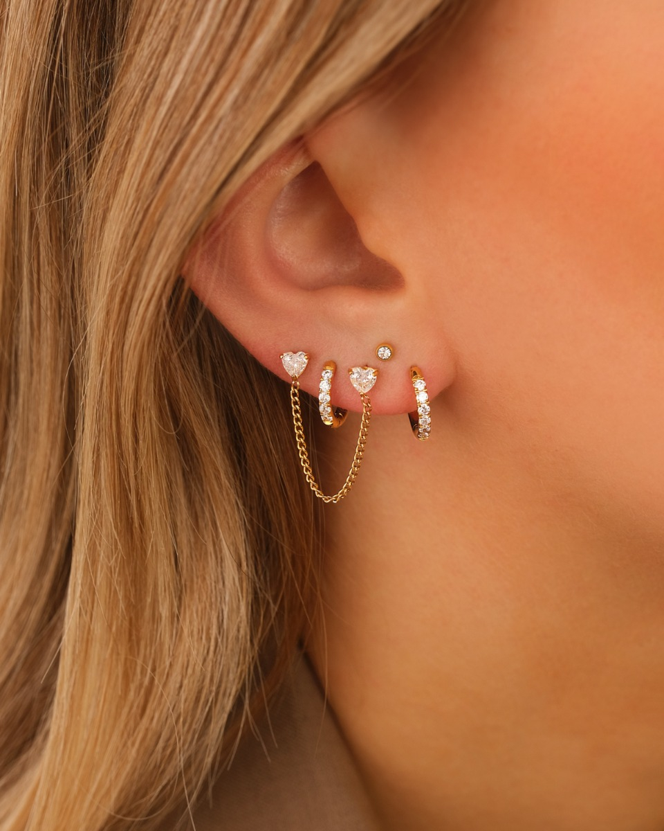 Earparty met steentjes goudkleurig