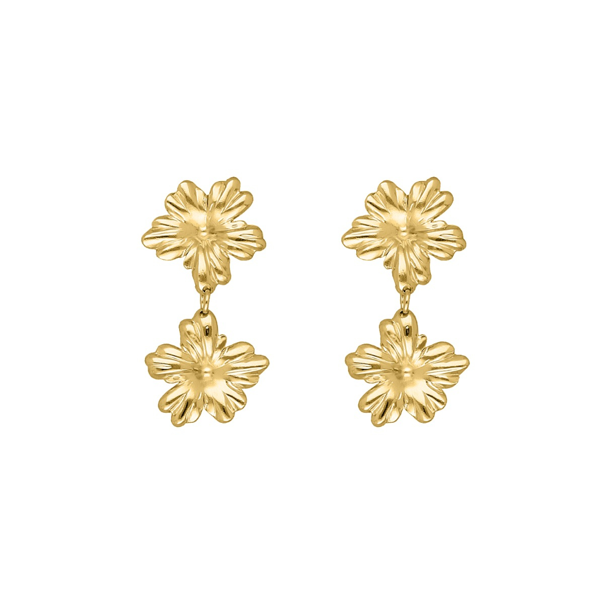 Double flower oorbellen goudkleurig