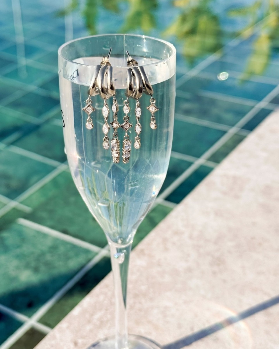 Glas met Triple oorringetjes met steentjes