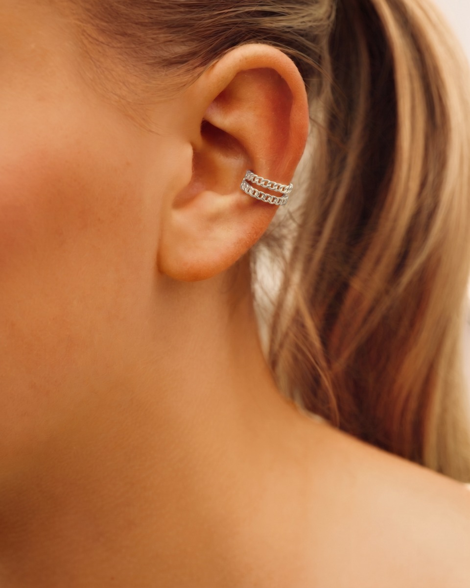 Zilveren dubbele ear cuff